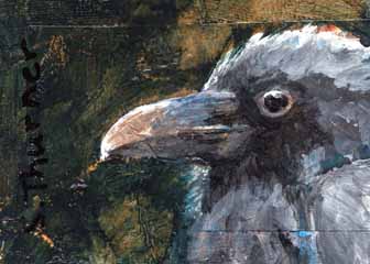 "Raven's Gaze" by Sherry Thurner, Janesville WI - Acrylic & collage, SOLD